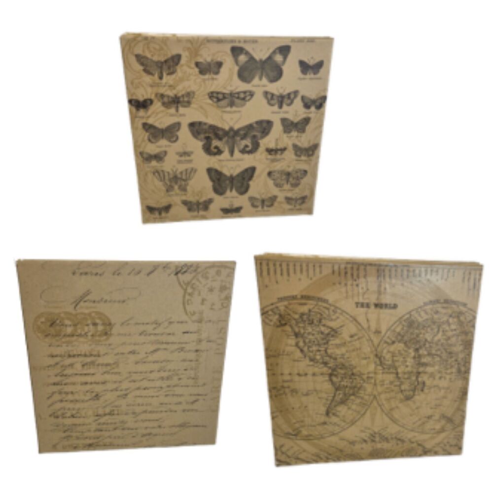 Source Unknown Vintage Script and Map Home Art Print Set - Brown, Black, Pink